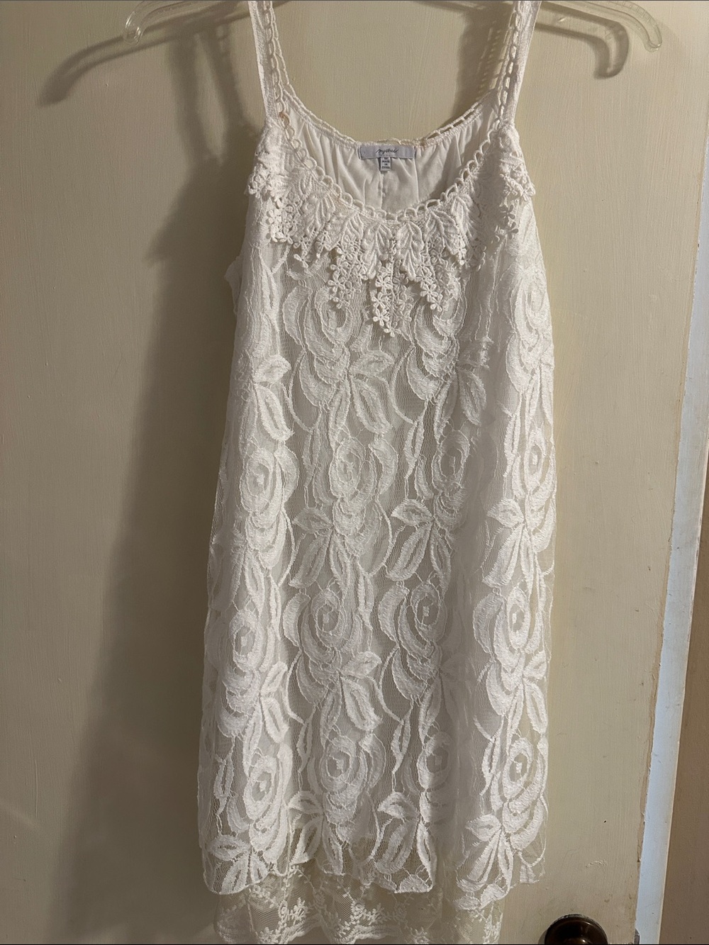 Mystree White Lace Strapless Slip Dress with Crochet Trim